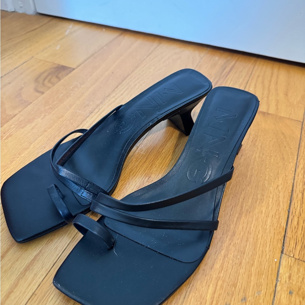 Mango Black Strappy Square-Toe Heeled Sandals